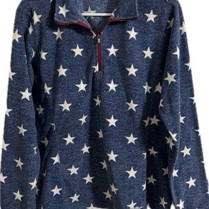 Eddie Bauer Womens Star Pattern Red White Blue Fleece Quarter Zip Sweater XL